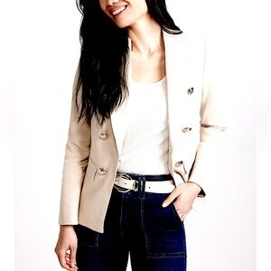 Mango Cream White Tuxedo Linen Blazer Size 2